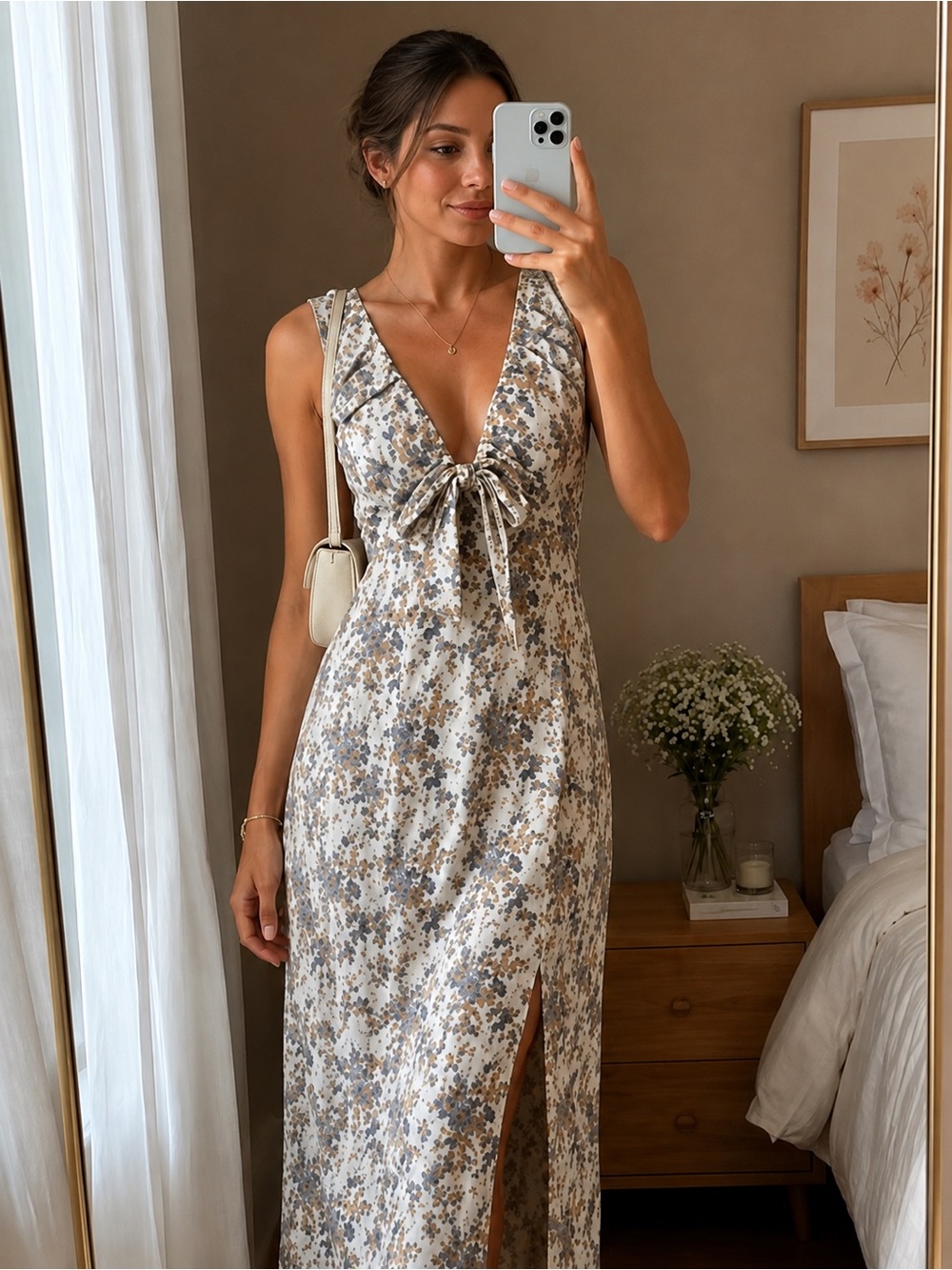 🪻 ABERCROMBIE & FITCH Floral Midi/Maxi Dress. Front Tie. Side Slit. MEDIUM